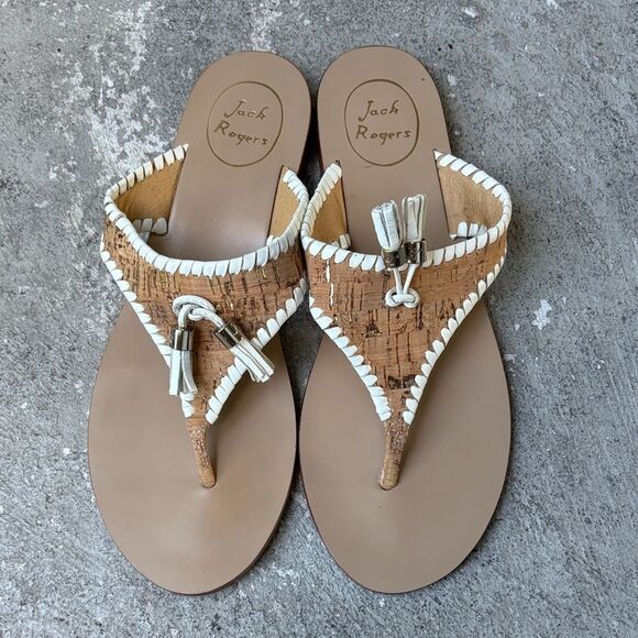NWOT Jack Rogers photo cork with leather trim, thong flip-flops - Picture 1 of 9